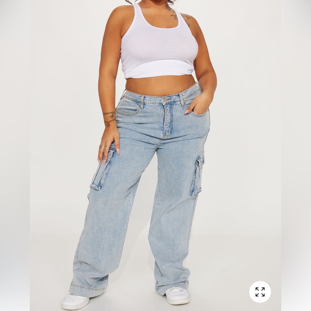Just A Fling Stretch Straight Leg Cargo Jean -
Light Wash - Picture 2 of 6
